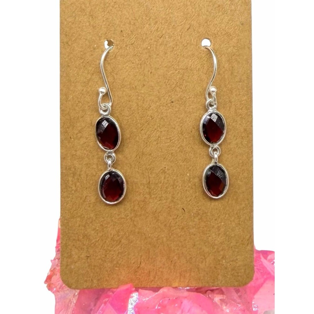 Hessonite Garnet Earrings Solid 925 Sterling Silver Checker Briolette Faceted
